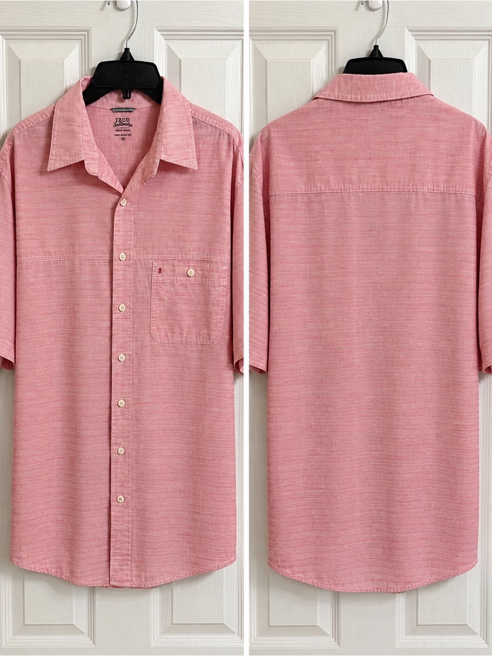 IZOD Relaxed Classics Striped Short Sleeve Shirt in Pinkish red XLT Like New